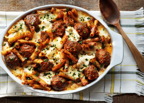 Meatball and Spinach Baked Ziti