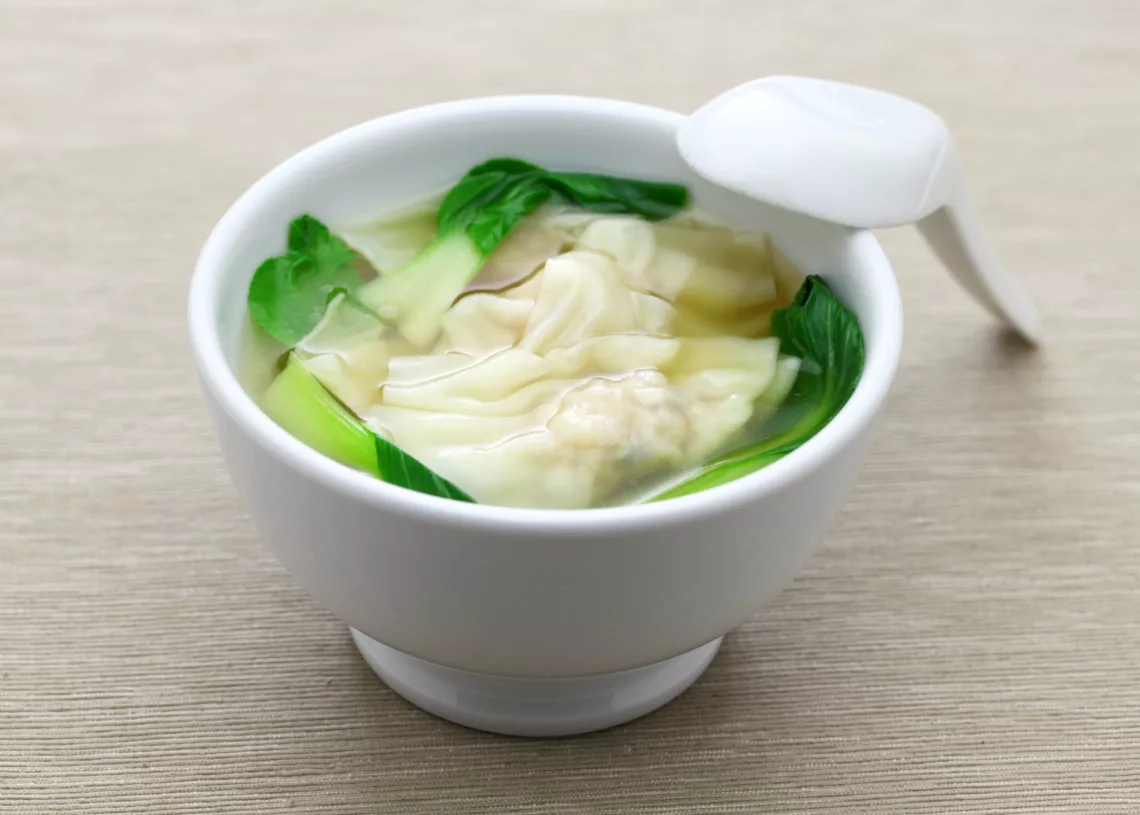 Homemade Wonton Soup With Bok Choy A Kind Of Chinese Dumpling