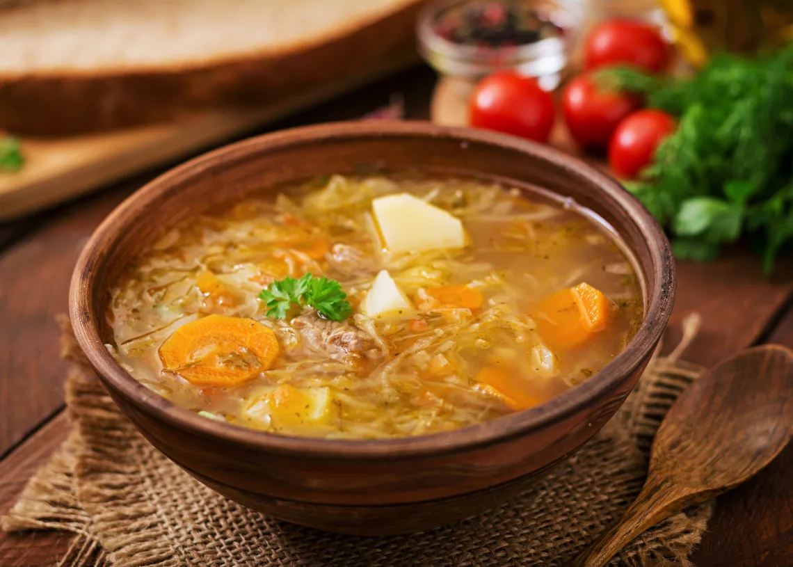 Traditional Russian Soup With Cabbage Sauerkraut Soup