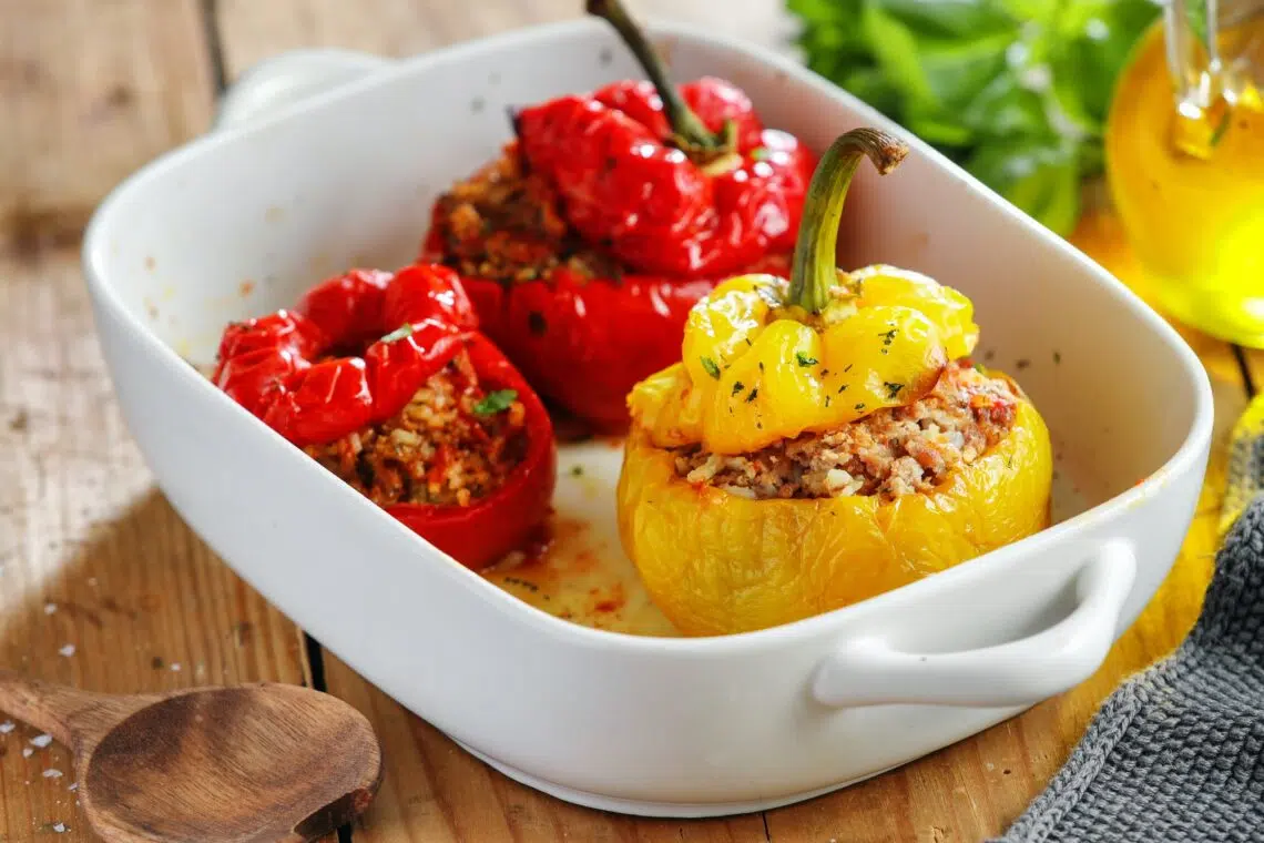 Red Quinoa And Ground Turkey Stuffed Bell Peppers