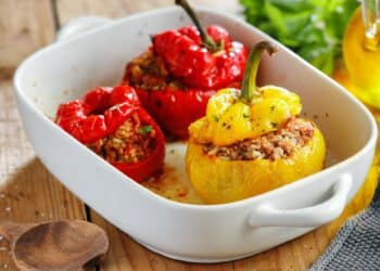 Red Quinoa And Ground Turkey Stuffed Bell Peppers