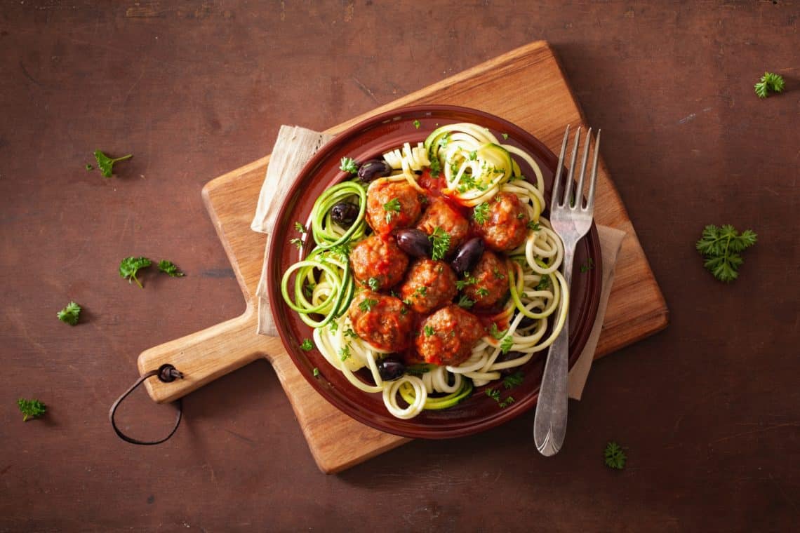 keto paleo zoodles zucchini noodles with meatballs and olives
