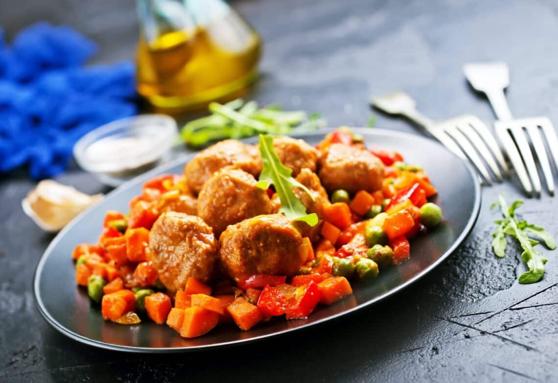 Simple Chicken Meatballs with Asian Vegetables