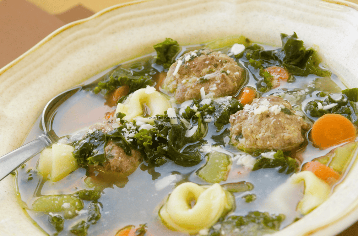 The Perfect Turkey Meatball Tortellini Soup With Spinach