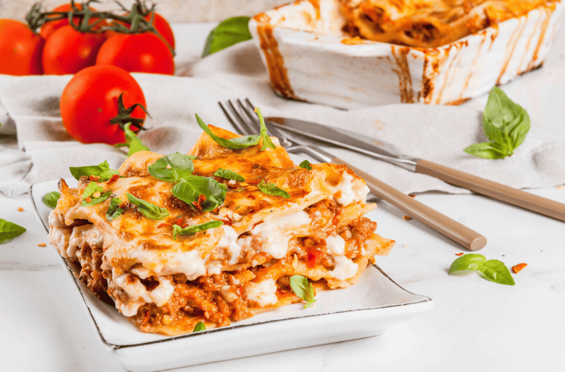 Classic Chicken Lasagna On A White Plate