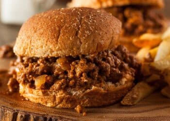 Delicious Philly Cheese Turkey Sloppy Joes With Fries At The Background