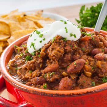 Easy Taco Chicken Chili with sour cream on top