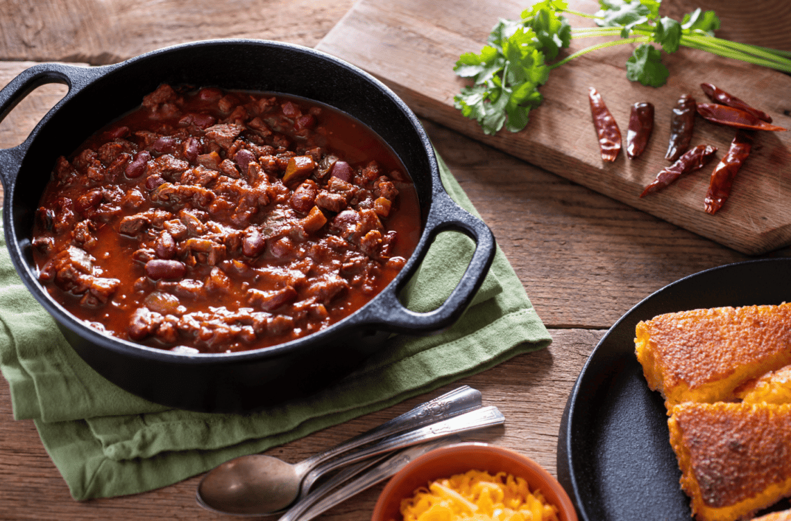 The Easiest Ground Beef Chili Recipe Served in a cast iron