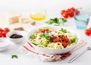 Courgetti With Spicy And Minty Lamb Sauce