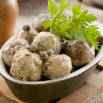 Delightful Sweet Chilli Carbonara Meatballs With Rice and Peas