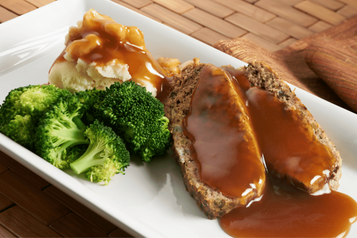 Meat Loaf With Gravy and Broccoli