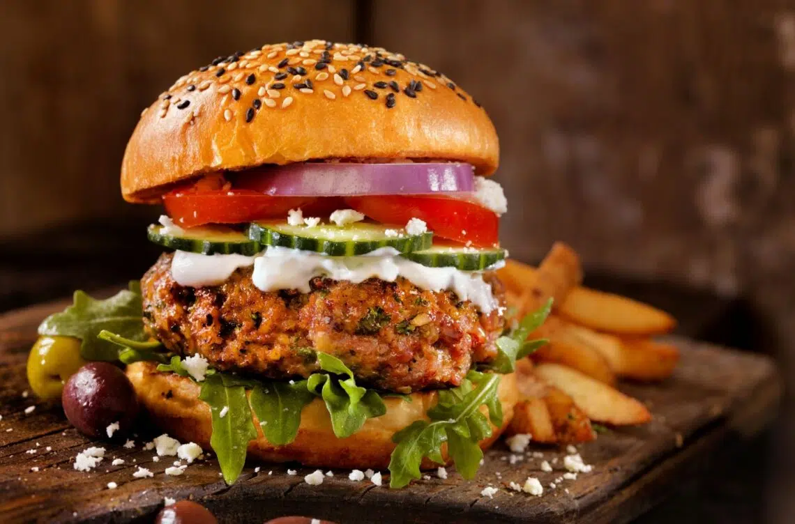 Delicious Spicy Beef Burgers Served With Fries