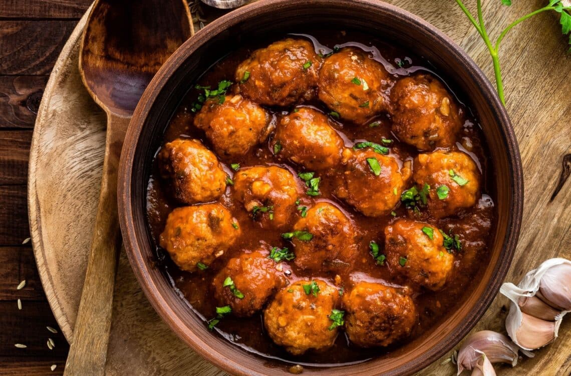The Best Gluten-Free Bbq Meatballs In A Wooden Bowl