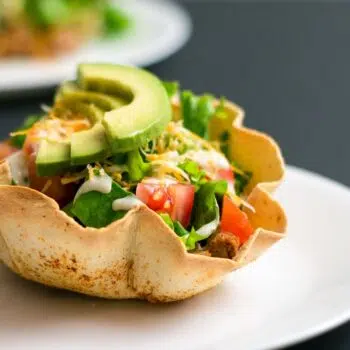 The Perfect Chicken Taco Bowls On White Plate