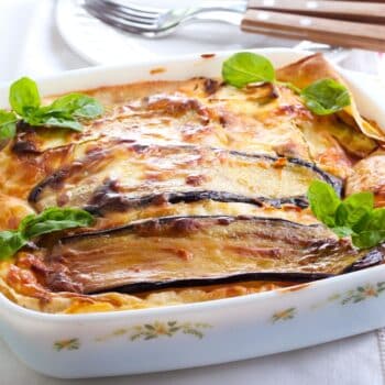 Amazing Zucchini Lasagna Recipe in a white baking dish
