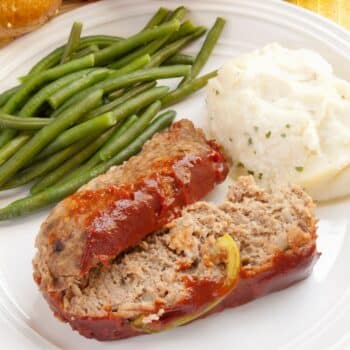 Guilt-Free Easy Italian Meatloaf with beans and mashed potato