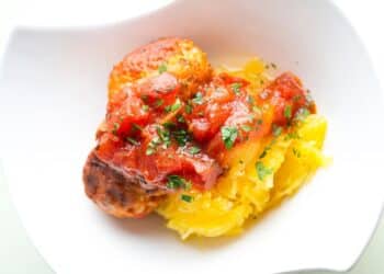 Guilt-Free Roasted Spaghetti Squash And Meatballs In Garlic Tomato Sauce