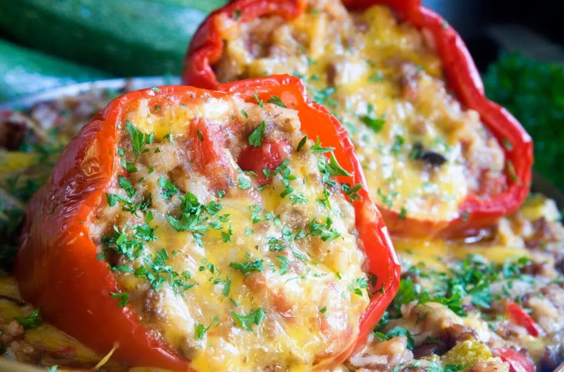 Simply Easy Stuffed Peppers With Stuffing Exposed