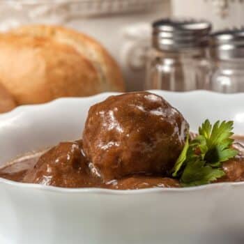 Irresistible Liège-Style Meatballs In A White Bowl