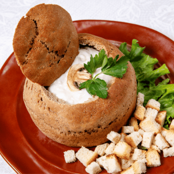 Savoury Mushroom Bread Bowl Soup Recipe