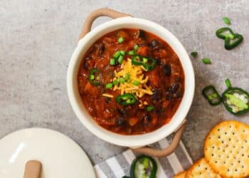 Terrific Ground Turkey Chili For Athletes With Shredded Cheese On Top