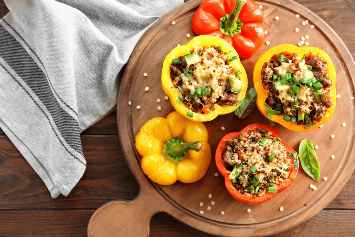 Hearty Quinoa Stuffed Bell Peppers And Eggplant Recipe