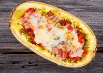 Whole30 Low-Carb Meatball Stuffed Spaghetti Squash With Melted Cheese
