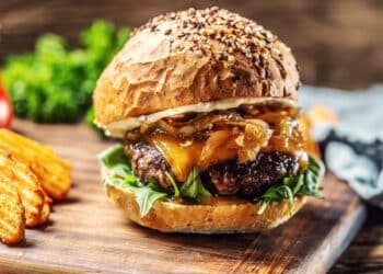 Healthy, Guilt-Free Turkey Mushroom Burger With Fries