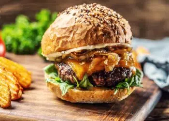 Healthy, Guilt-Free Turkey Mushroom Burger With Fries