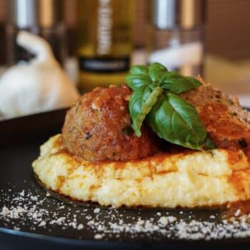Awesome Fantastic Meatballs With Mushroom Sauce And A Creamy Parmesan Polenta