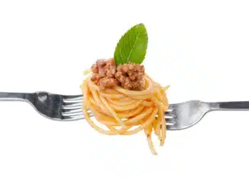 Pasta Spaghetti With Bolognese Sauce On A Fork