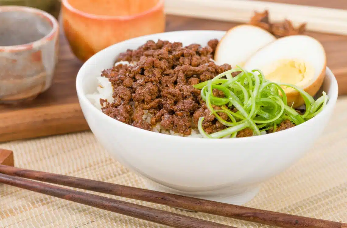 Chinese Braised Minced Pork Over Rice With Sliced Hard-Boiled Egg